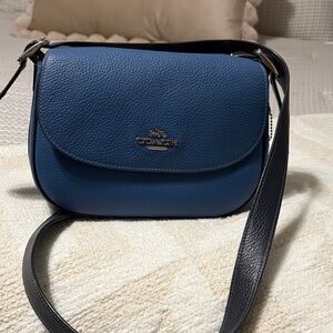 Coach Pebble Leather Crossbody Bag in Blue with Black Strap